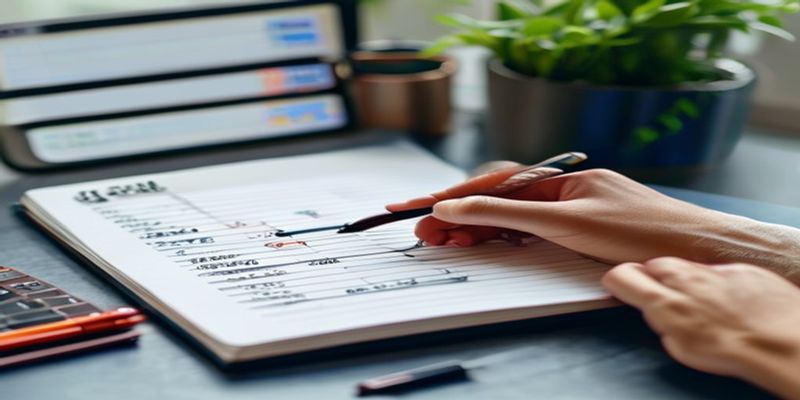 simple checklist on a notebook with entry and exit rules written out